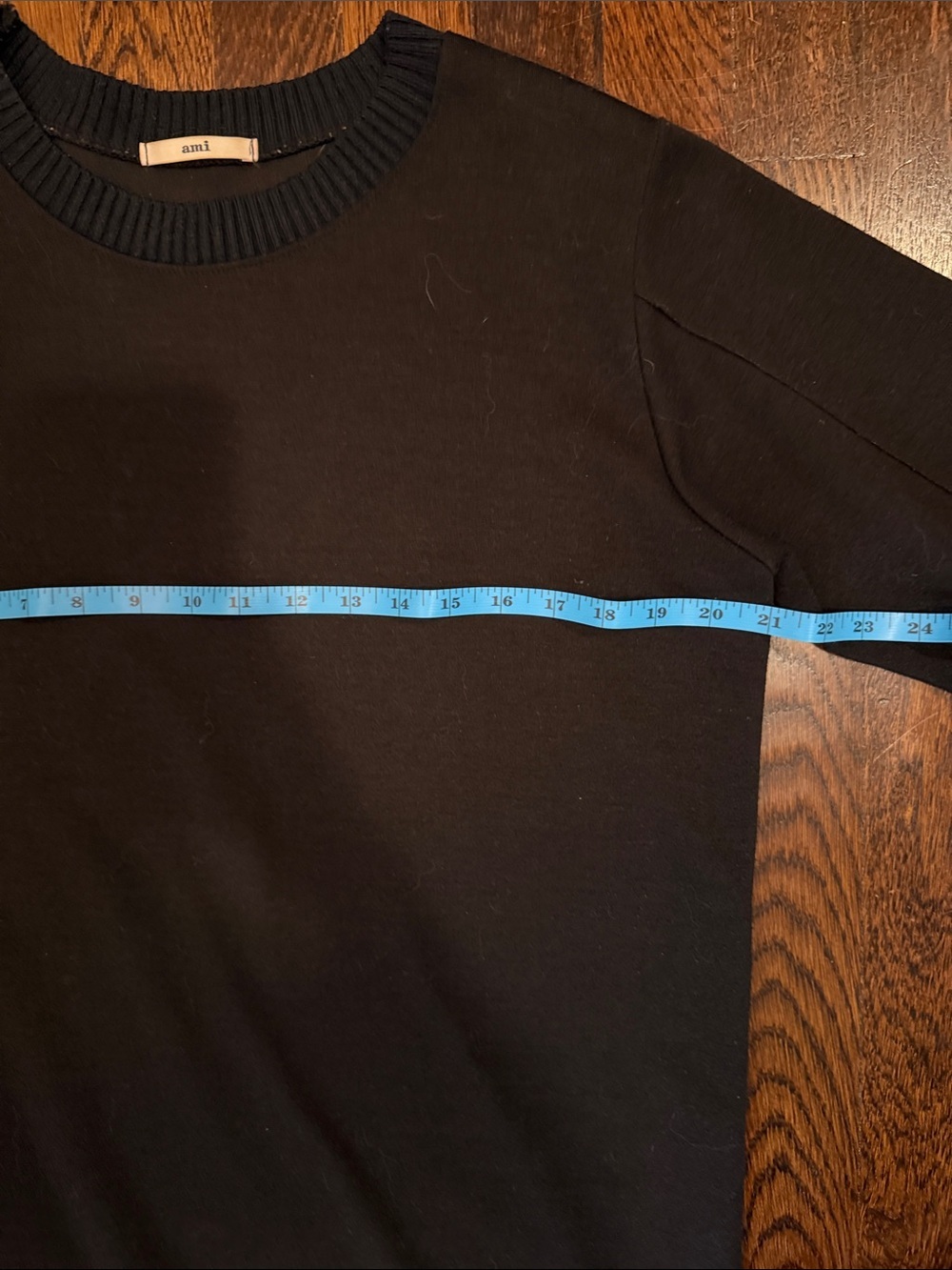 Ami Black Ribbed-Neck Black Crew Sweater Dress with White Accent at the Hem - Picture 8 of 10